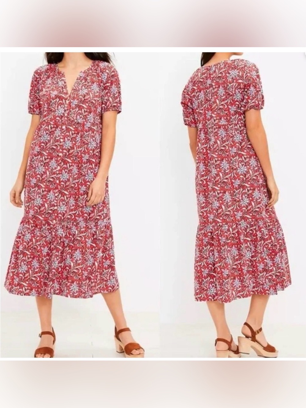 Loft Floral Red button front
Midi Dress size Small NWT